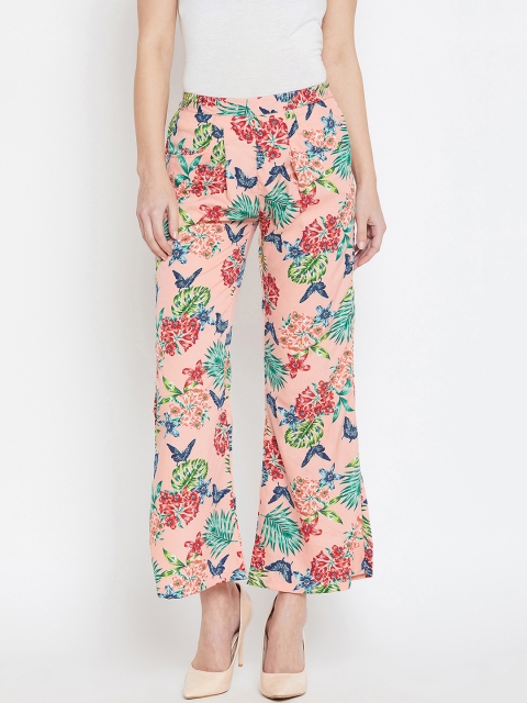 

AASK Women Peach-Coloured Regular Fit Floral Printed Parallel Trousers