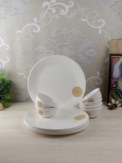 

Servewell White 12-Pieces Textured Melamine Dinner Set Set