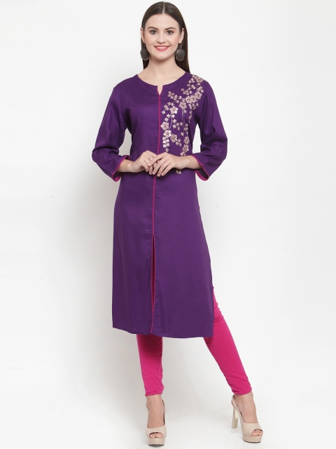 

WESTCLO Women Violet Embroidered Kurta
