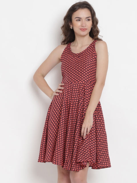 

Abiti Bella Women Red Printed Fit and Flare Dress