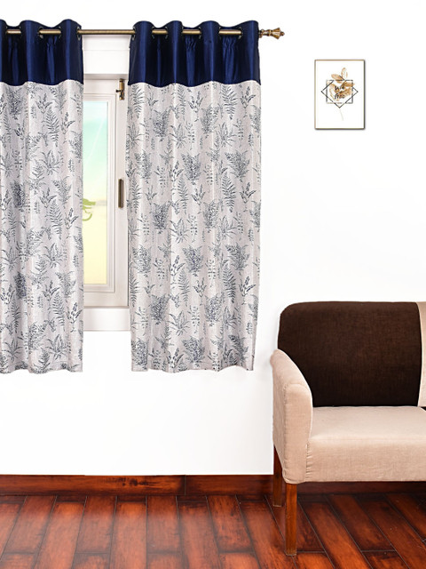 

Ariana Navy Blue & Off-White Single Room Darkening Window Curtain