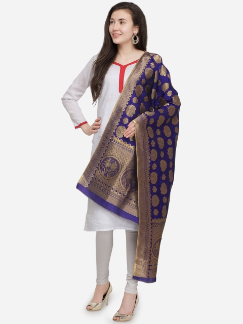 

mf Women Purple & Gold-Toned Woven Design Banarasi Silk Dupatta