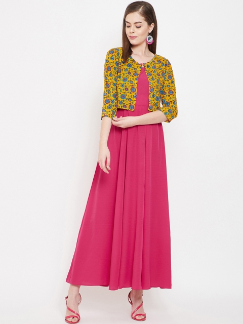 

PANIT Women Yellow & Pink Floral Print Layer A-Line Kurta