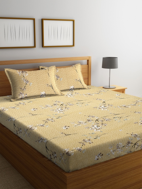 

Home Sizzler Beige Floral 180 TC Cotton 1 Queen Bedsheet with 2 Pillow Covers