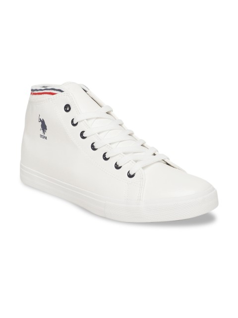 

U.S. Polo Assn. Men Off-White Synthetic Leather Mid-Top Sneakers