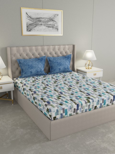 

GMF Blue & Grey Geometric 180 TC Cotton 1 Extra Large Bedsheet with 2 Pillow Covers