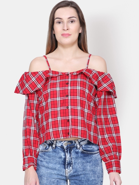 

Yaadleen Women Red Checked A-Line Top