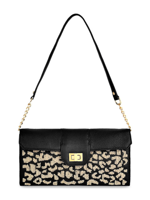 

Eske Black & Muted Gold-Toned Embellished Leather Shoulder Bag