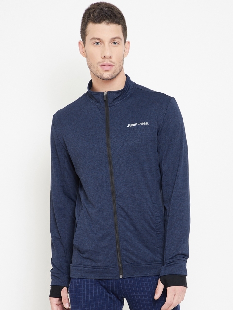 

JUMP USA Men Navy Blue Self Design Lightweight e-Dry Technology Running Jacket