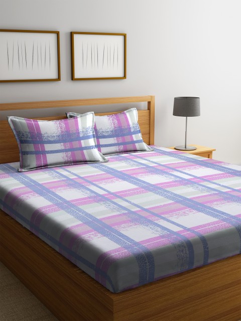 

BOMBAY DYEING Pink & Purple Geometric 144 TC Cotton 1 Queen Bedsheet with 2 Pillow Covers