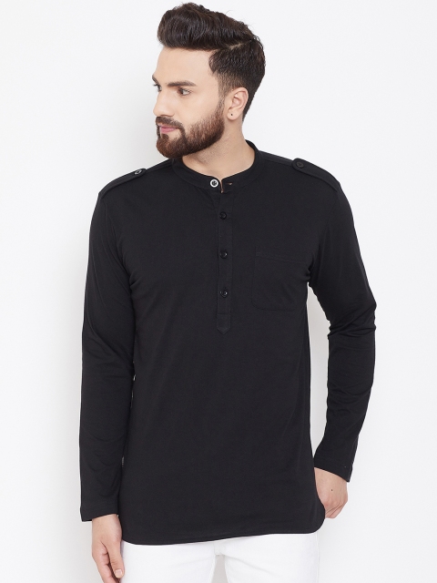 

Hypernation Men Black Solid Straight Kurta