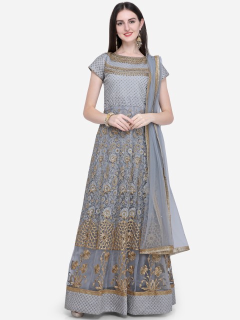 

Stylee LIFESTYLE Grey Net Semi-Stitched Dress Material