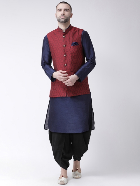 

KISAH Men Maroon & Blue Solid Kurta with Dhoti Pants