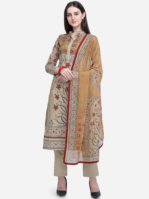 

Stylee LIFESTYLE Beige & Red Cotton Blend Unstitched Dress Material