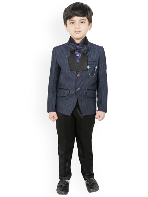 

SG YUVRAJ Boys Navy Blue & Black Solid Single-Breasted Suit