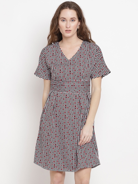 

Abiti Bella Women Black & White Striped Fit and Flare Dress