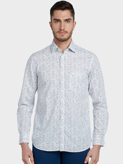 

ColorPlus Men White & Blue Tailored Fit Printed Casual Shirt