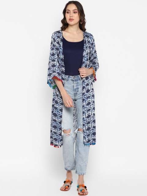 

Color Cocktail Women Blue Printed Open Front Shrug