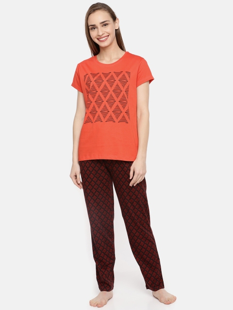 

Ellete Women Orange & Black Printed Night suit