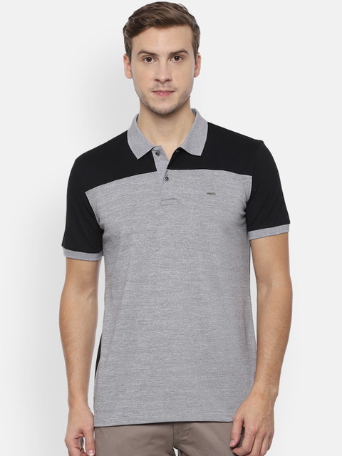 

Van Heusen Men Grey Colourblocked Polo Collar T-shirt