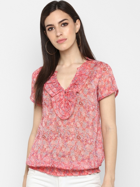 Aditi Wasan Women Pink Floral Print Blouson Top