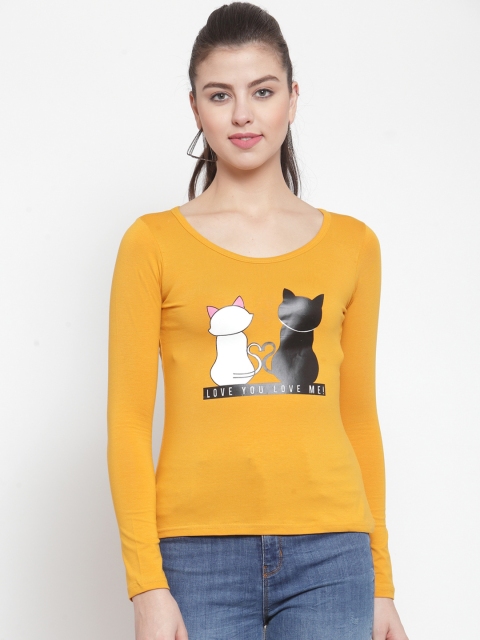 

Everlush Women Yellow Printed Round Neck T-shirt
