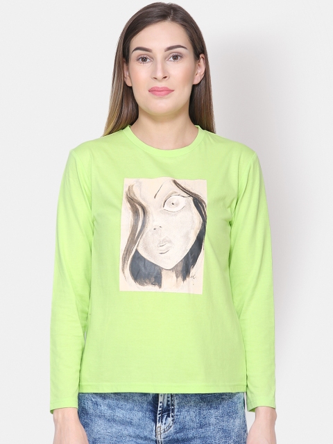 

Yaadleen Women Green Printed Round Neck T-shirt