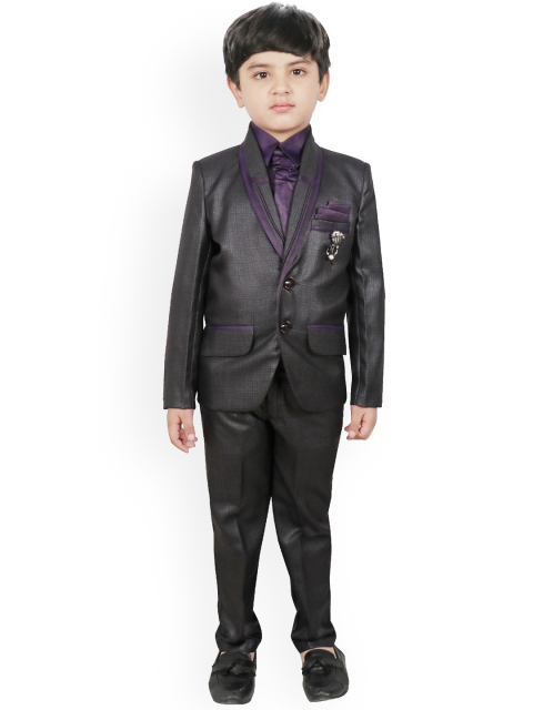

SG YUVRAJ Boys Black & Purple Solid Single-Breasted Suit