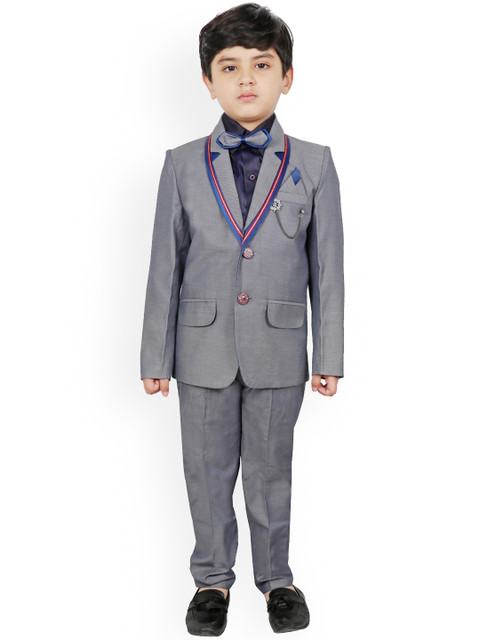 

SG YUVRAJ Boys Silver-Toned & Navy Blue Solid Single-Breasted Suit