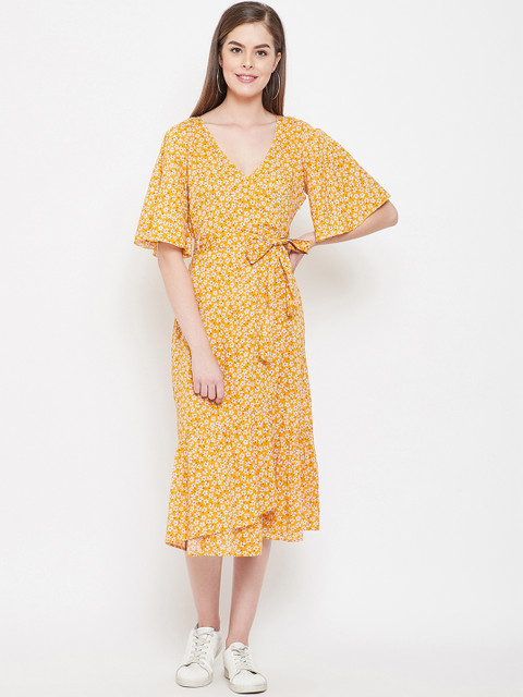 

PANIT Women Yellow Printed Wrap Dress