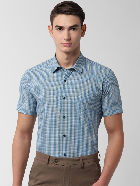 

Peter England Men Blue & Yellow Slim Fit Checked Formal Shirt