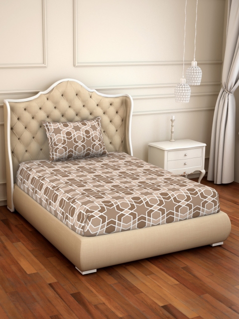 

SPACES Brown Abstract 144 TC Cotton 1 Single Bedsheet with 1 Pillow Covers