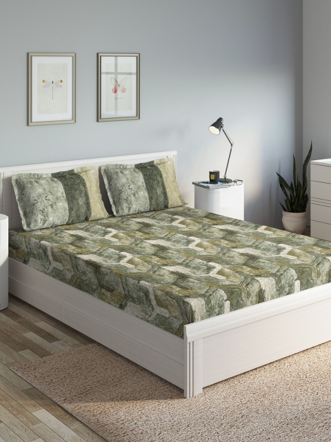 

DDecor Green Abstract 140 TC Cotton 1 Queen Bedsheet with 2 Pillow Covers