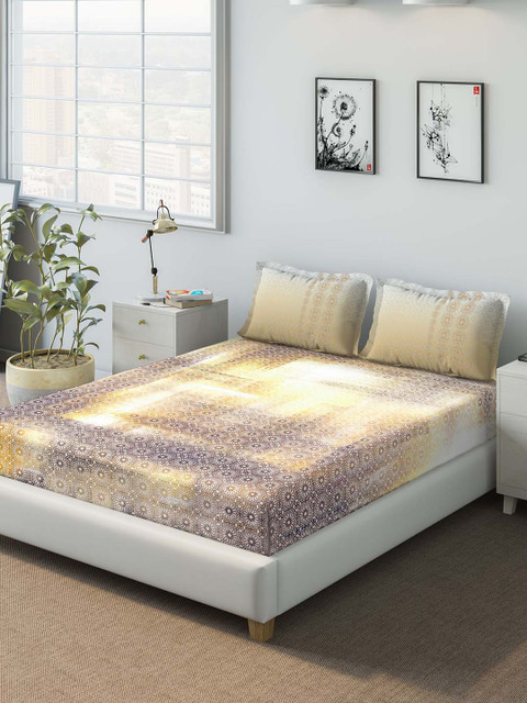 

DDecor Yellow & Grey Abstract 140 TC Cotton 1 Queen Bedsheet with 2 Pillow Covers