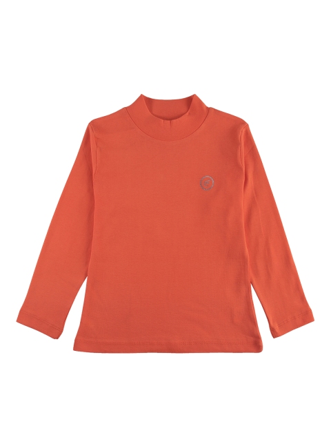

FEMEA Girls Orange Solid High Neck T-shirt