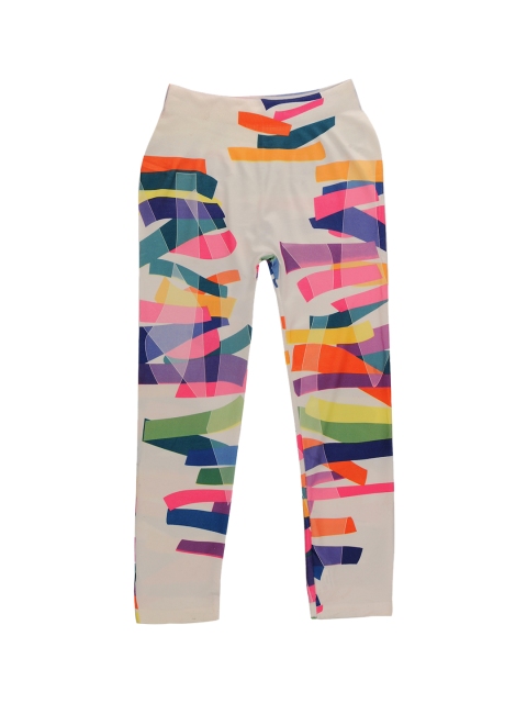 

TINY HUG Girls Off White & Blue Printed Tights
