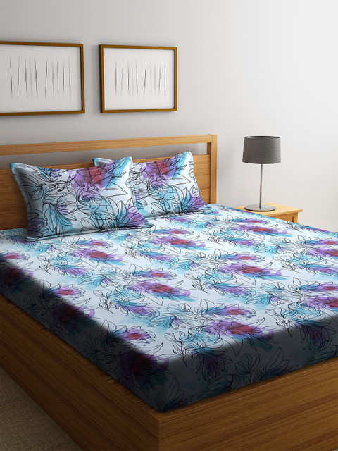 

BOMBAY DYEING Blue & Red Abstract 144 TC Cotton 1 King Bedsheet with 2 Pillow Covers