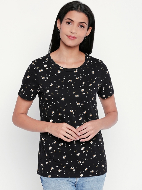 

Honey by Pantaloons Women Black Printed Round Neck Pure Cotton T-shirt
