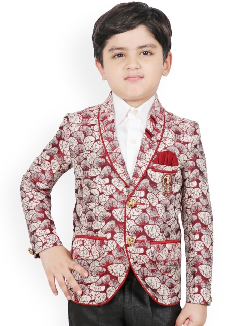 

SG Yuvraj Boys Maroon & Off-White Printed Single-Breasted Blazer