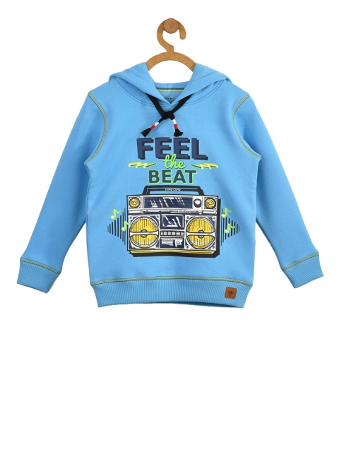 

Stupid Cupid Boys Blue Printed Hooded Sweatshirt