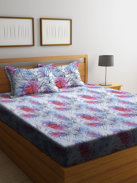 

BOMBAY DYEING Sea Green & Pink Floral 144 TC Cotton 1 King Bedsheet with 2 Pillow Covers