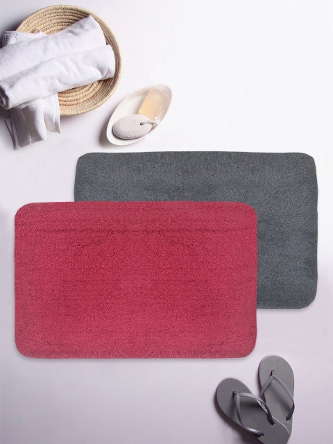 

BIANCA Set of 2 Red & Grey Solid Anti-slip Bath Rugs
