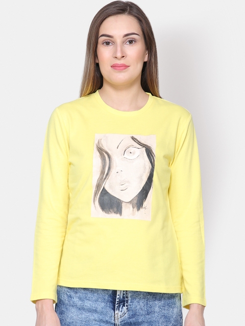 

Yaadleen Women Yellow Printed Round Neck T-shirt