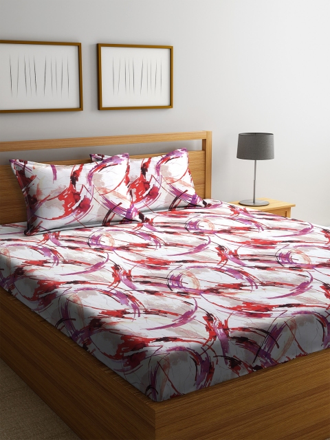 

BOMBAY DYEING White & Multicoloured Abstract 144 TC Cotton 1 Queen Bedsheet with 2 Pillow Covers