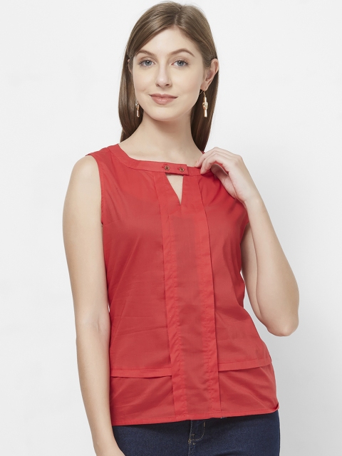 

109F Women Orange Solid Top