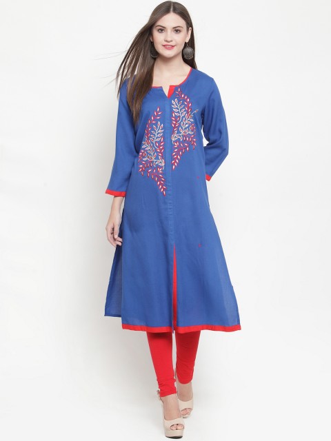 

WESTCLO Women Blue Embroidered Kurta