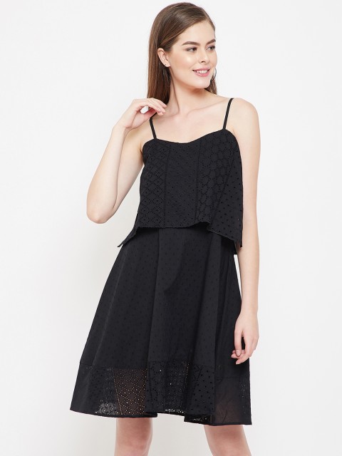 

PANIT Women Black Self Design A-Line Dress