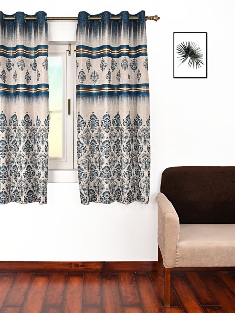 

Ariana Beige & Turquoise Blue Single Room Darkening Window Curtain