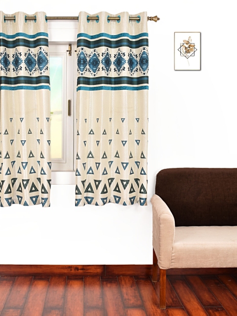 

Ariana Turquoise Blue & Beige Single Room Darkening Window Curtain