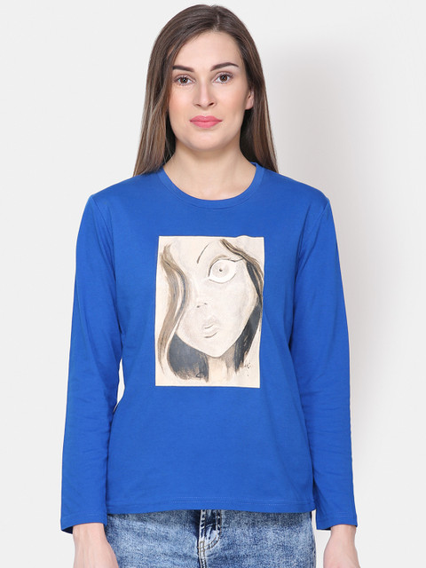 

Yaadleen Women Blue Printed Round Neck T-shirt